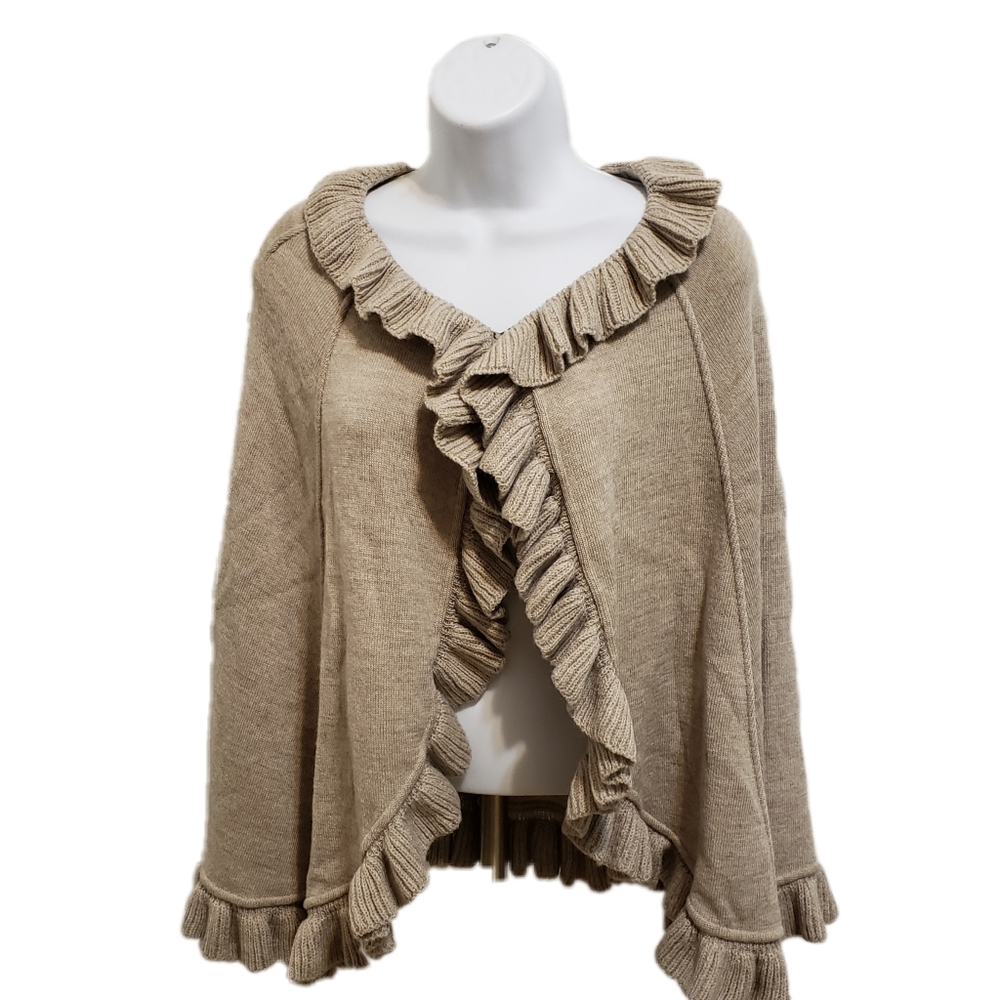 Merino Wool Ruffled Cape Shawl Sweater